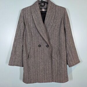 Westbound Wool Blend Pea Coat Women's Size 10P Black & White Herringbone – Lined